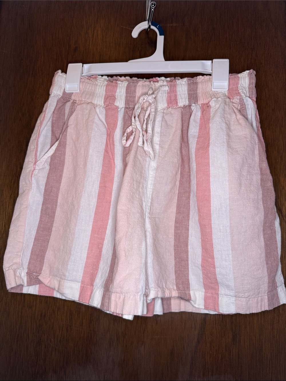 beachlunchlounge Pink and Cream Striped Drawstring Bermuda Shorts